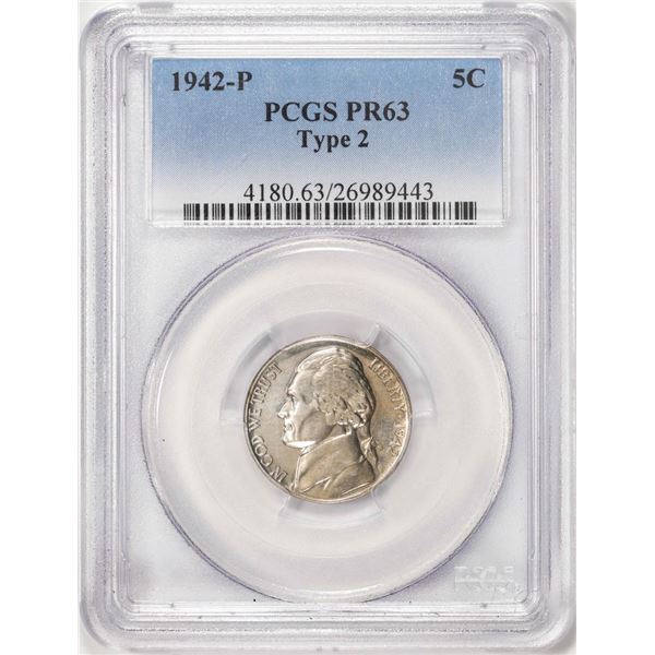 1942-P Type 2 Proof Jefferson Nickel Coin PCGS PR63