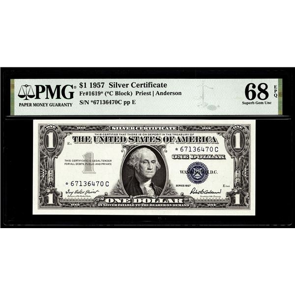 1957 $1 Silver Certificate Star Note Fr.1619* PMG Superb Gem Uncirculated 68EPQ