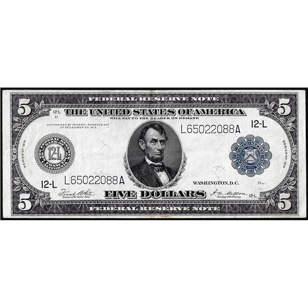 1914 $5 Federal Reserve Bank Note San Francisco