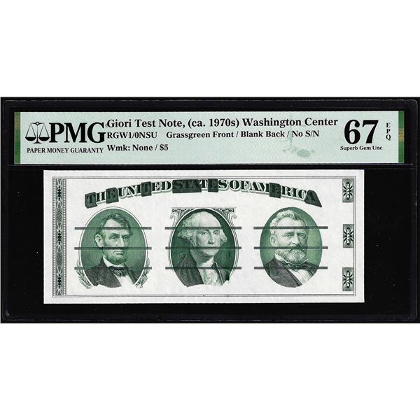 Circa 1970's Washington Center Giori Test Note PMG Superb Gem Uncirculated 67EPQ