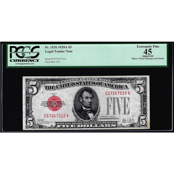 1928A $5 Legal Tender Note Fr.1526 PCGS Extremely Fine 45 Apparent