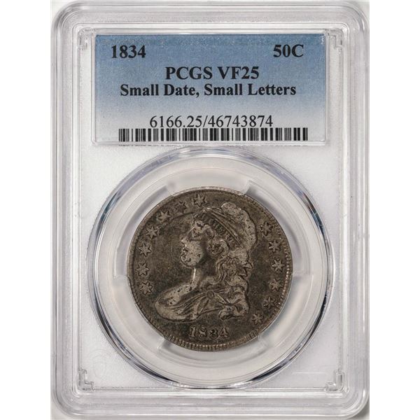 1834 Small Date, Small Letters Capped Bust Half Dollar Coin PCGS VF25