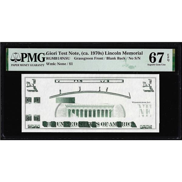 Circa 1970's Lincoln Memorial Giori Test Note PMG Superb Gem Uncirculated 67EPQ