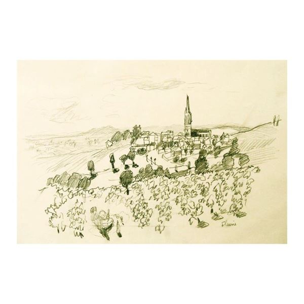 Wayne Ensrud "Fleurie in Beaujolais, France" Original Pencil on Paper