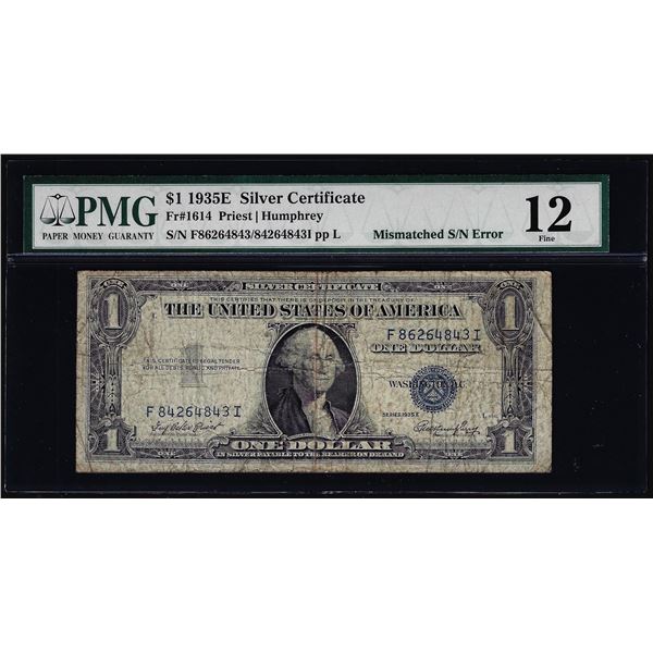 1935E $1 Silver Certificate Note Mismatched Serial Number Error Fr.1614 PMG Fine 12