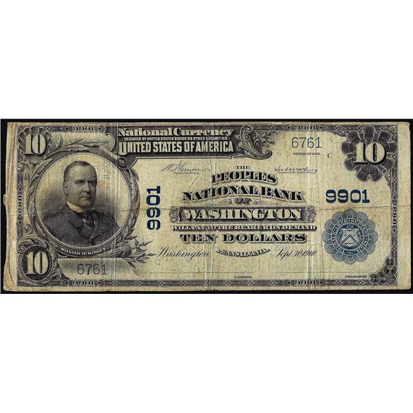 1902PB $10 Peoples NB of Washington, PA CH# 9901 National Currency Note