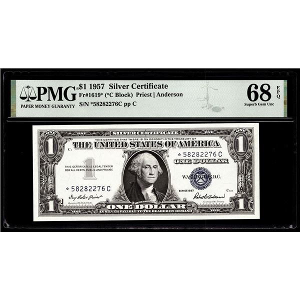 1957 $1 Silver Certificate Star Note Fr.1619* PMG Superb Gem Uncirculated 68EPQ