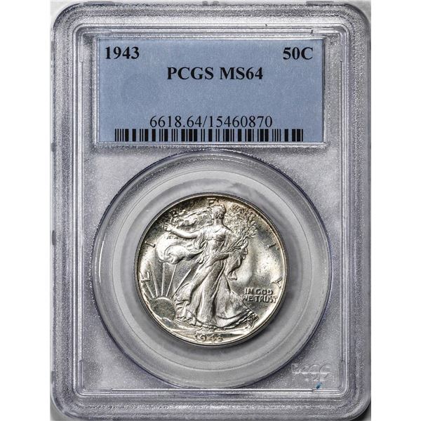 1943 Walking Liberty Half Dollar Coin PCGS MS64