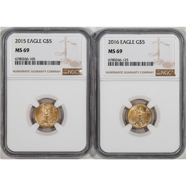 Lot of 2015-2016 $5 American Gold Eagle Coins NGC MS69