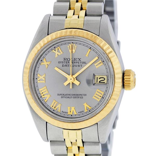 Rolex Ladies Two Tone Slate Grey Roman Date Wristwatch