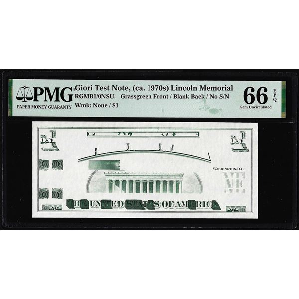 Circa 1970's Lincoln Memorial Giori Test Note PMG Gem Uncirculated 66EPQ