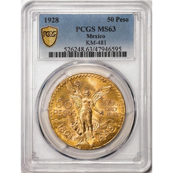 1928 Mexico 50 Pesos Gold Coin KM-481 PCGS MS63