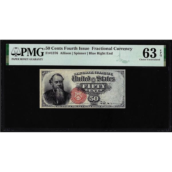 1863 Fourth Issue 50 Cents Fractional Currency Note Fr.1376 PMG Ch. Uncirculated 63EPQ