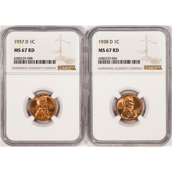 Lot of 1937-D & 1938-D Lincoln Wheat Cent Coins NGC MS67RD