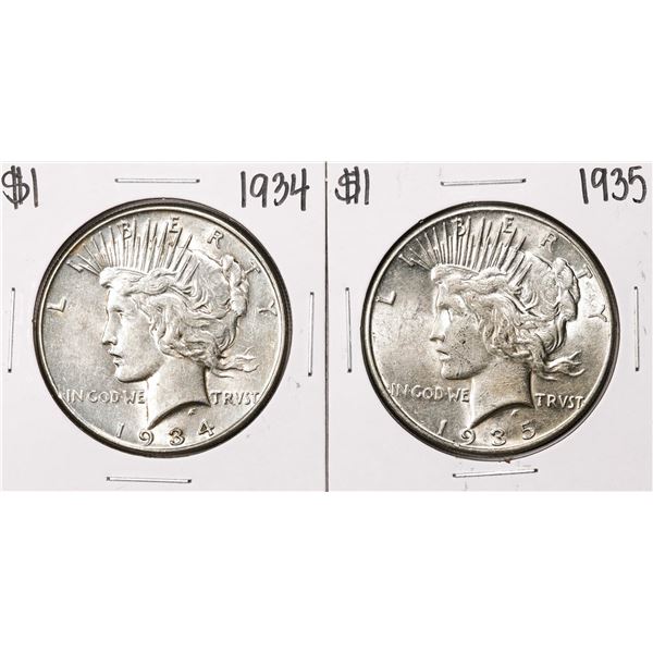 Lot of (2) 1934-1935 $1 Peace Silver Dollar Coins