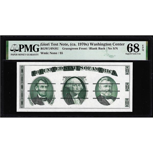 Circa 1970's Washington Center Giori Test Note PMG Superb Gem Uncirculated 68EPQ