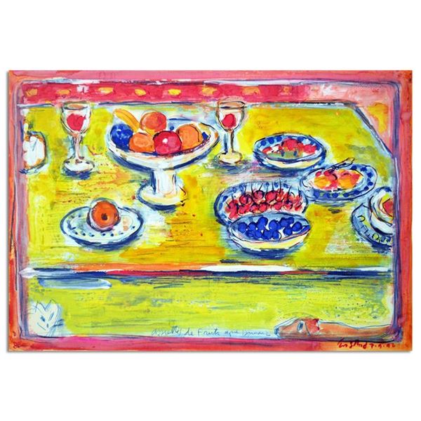 Wayne Ensrud "Assiette Des Fruits" Original Mixed Media on Board