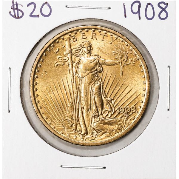 1908 No Motto $20 St. Gaudens Double Eagle Gold Coin