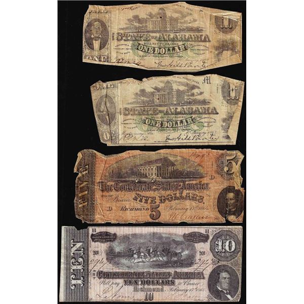 Lot of 1864 Confederate States of America and 1863 State of Alabama Obsolete Notes