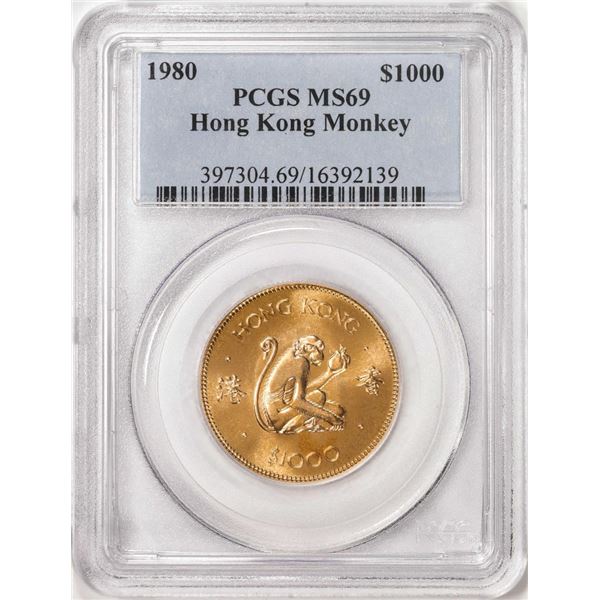 1980 Hong Kong $1000 Monkey Gold Coin PCGS MS69