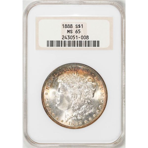 1888 $1 Morgan Silver Dollar Coin NGC MS65 Great Toning Old Fatty Holder