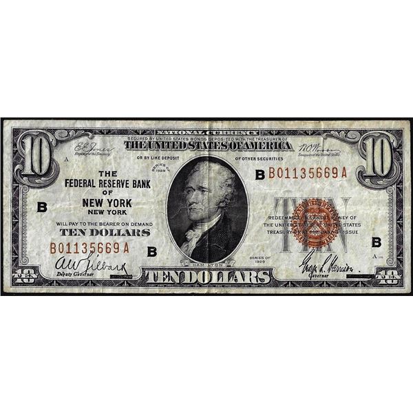 1929 $10 Federal Reserve Bank Note New York