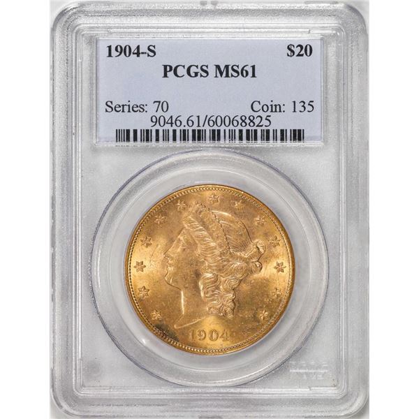 1904-S $20 Liberty Head Eagle Gold Coin PCGS MS61