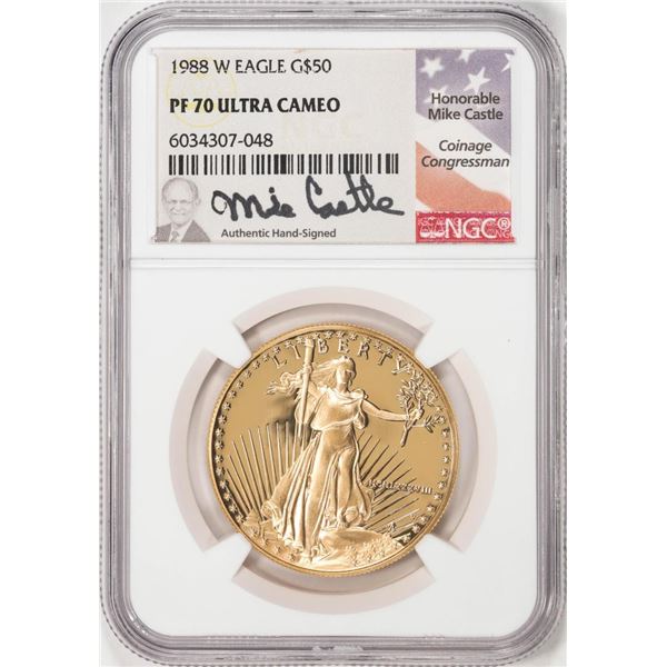 1988-W $50 Proof American Gold Eagle Coin NGC PF70 Ultra Cameo Castle Signature