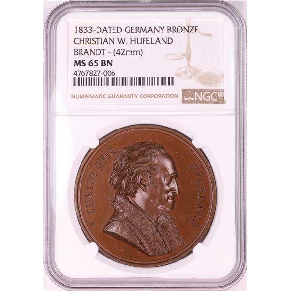 1833 Germany Bronze Christian W. Hufeland Brandt 42mm Medal NGC MS65BN