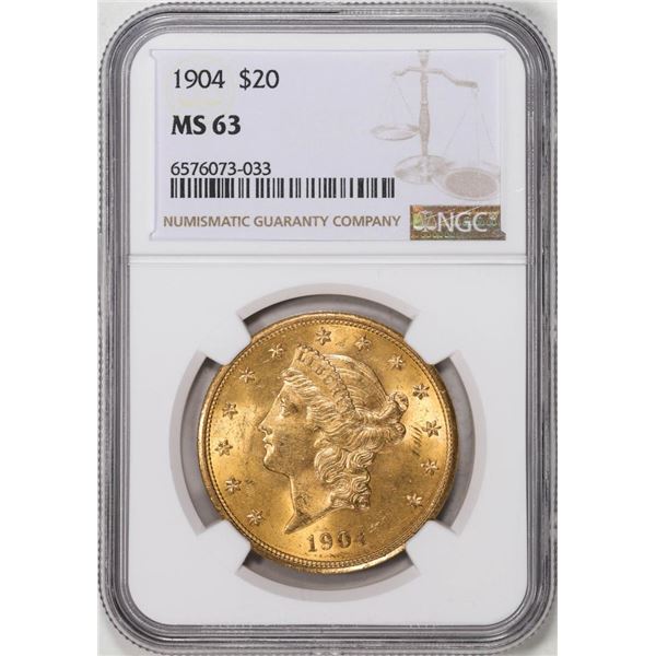 1904 $20 Liberty Head Eagle Gold Coin NGC MS63