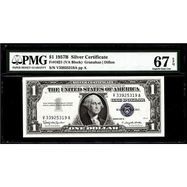 1957B $1 Silver Certificate Note Fr.1621 PMG Superb Gem Unc 67EPQ