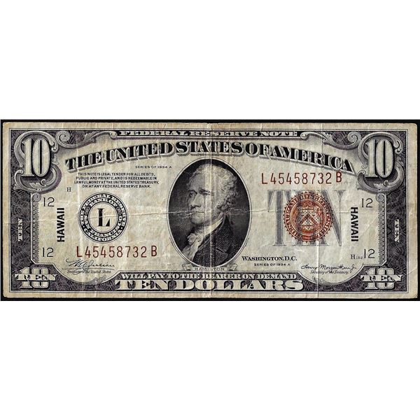 1934A $10 Hawaii WWII Emergency Issue Federal Reserve Note