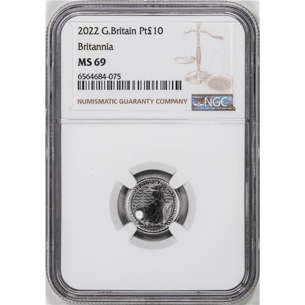 2022 Great Britain 10 Pounds Britannia 1/10oz Platinum Coin NGC MS69