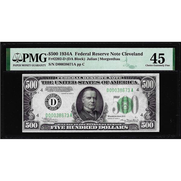 1934A $500 Federal Reserve Note Chicago Fr.2202-D PMG Choice Extremely Fine 45
