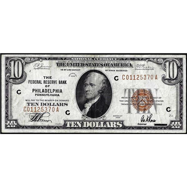 1929 $10 Federal Reserve Bank Note Philadelphia