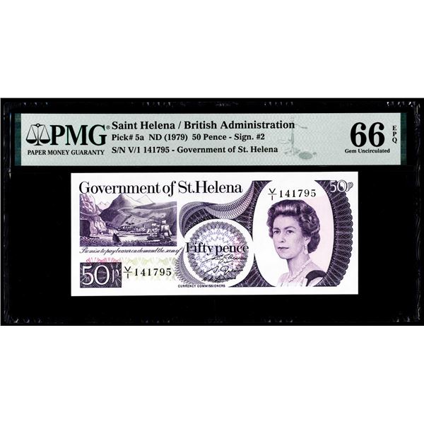 1979 Saint Helena British Administration 50 Pence Note PMG Gem Uncirculated 66EPQ