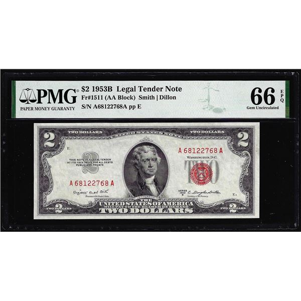 1953B $2 Legal Tender Note Fr.1511 PMG Gem Uncirculated 66EPQ