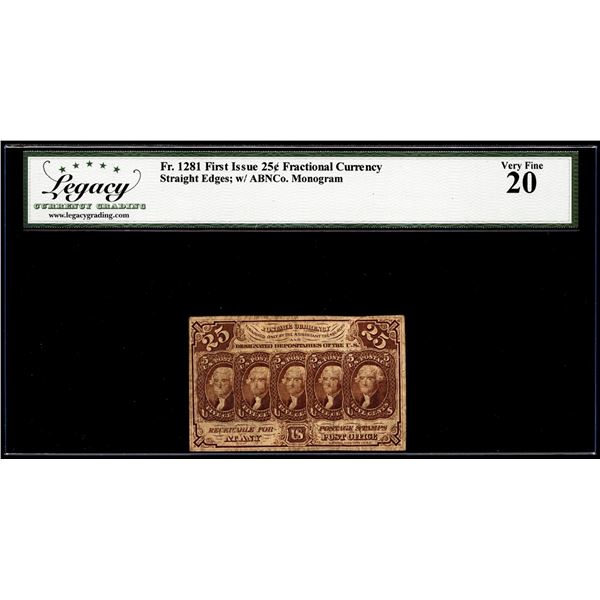1862 First Issue 25 Cents Fractional Currency Note Fr.1281 Legacy Very Fine 20