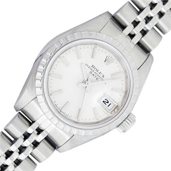 Rolex Ladies Stainless Steel Silver Index Oyster Perpetual Date Wristwatch