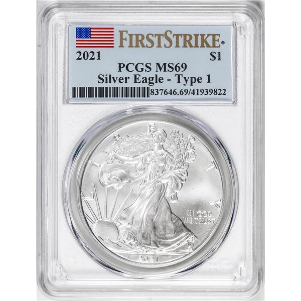 2021 Type 1 $1 American Silver Eagle Coin PCGS MS69