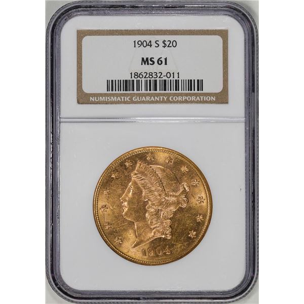 1904-S $20 Liberty Head Double Eagle Gold Coin NGC MS61