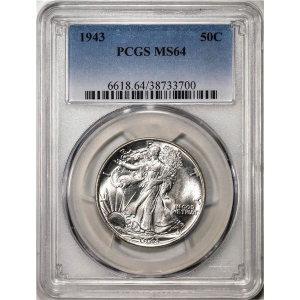 1943 Walking Liberty Half Dollar Coins PCGS MS64