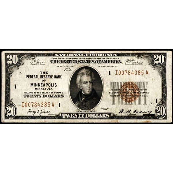 1929 $20 Federal Reserve Bank Note Minneapolis
