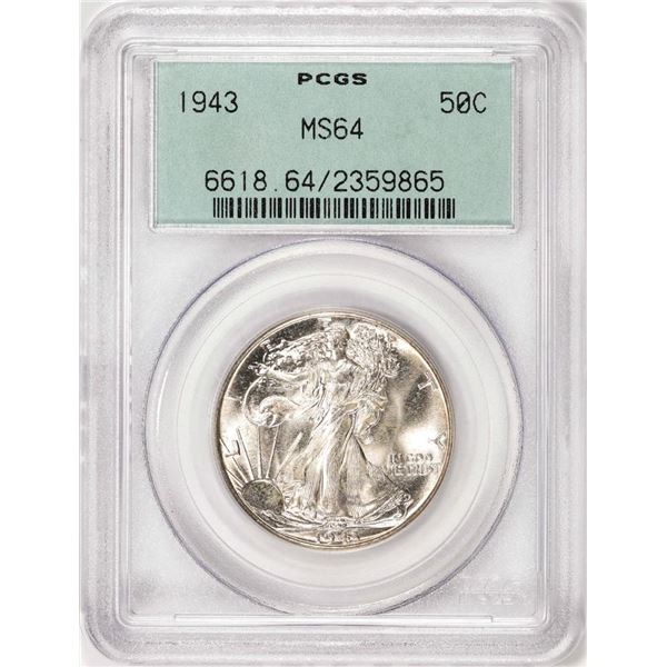 1943 Walking Liberty Half Dollar Coin PCGS MS64 Old Green Holder