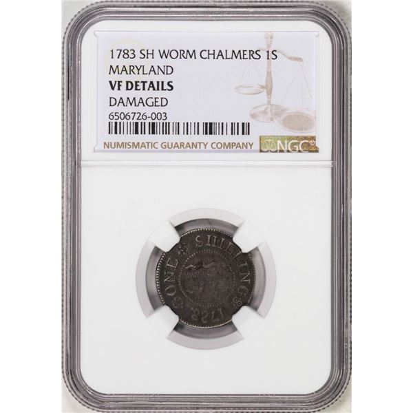 1783 SH Worm Chalmers Shilling Maryland Colonial Coin NGC VF Details