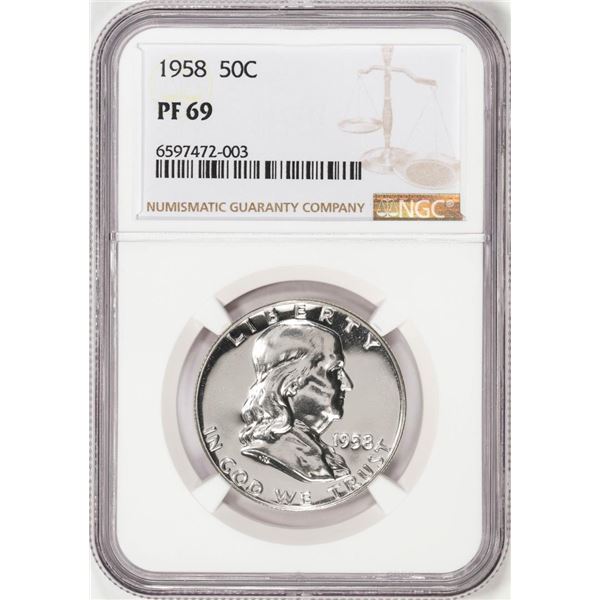 1958 Proof Franklin Half Dollar Coin NGC PF69