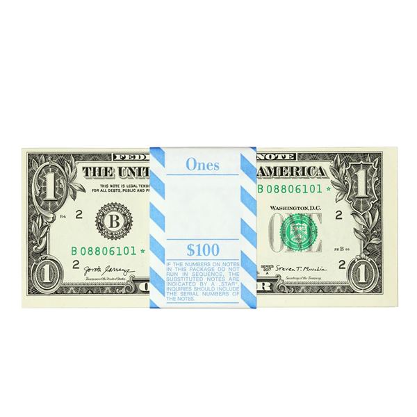 Pack of (100) Consecutive 2017A $1 Federal Reserve Star Notes New York
