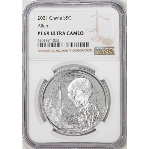 2021 Ghana 5 Cedis Proof Alien Silver Coin NGC PF69 Ultra Cameo