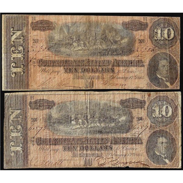 Lot of (2) 1864 $10 Confederate States of America Notes