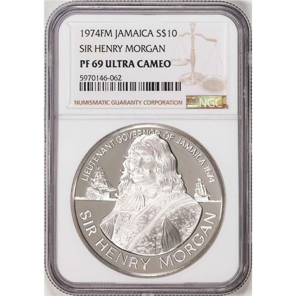 1974FM Jamaica $10 Proof Sir Henry Morgan Silver Coin NGC PF69 Ultra Cameo